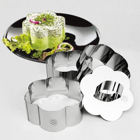 NEWLINE NY Stainless Steel Dessert Rings, 4 Pcs, Flower Shape Molded Appetizers, Salads, Pastries