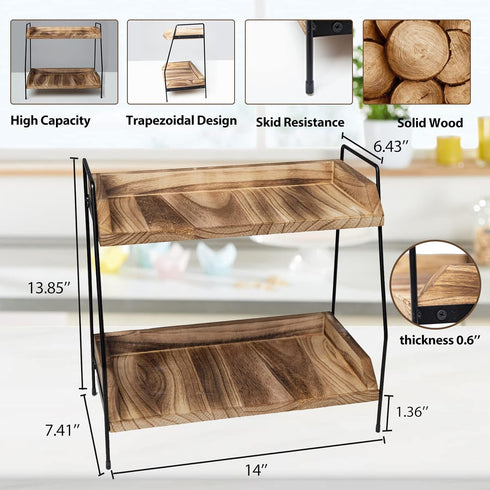 Coffee Bar Accessories and Organizer, 2 Tier Wood Coffee Tray for Bathroom Counter, Kitchen, Coffee Lover
