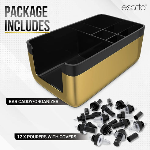 12 12 Esatto Professional Bar Products Premium Bar Caddy (Gold), Used to Easily Organize Bar Items and Workspace