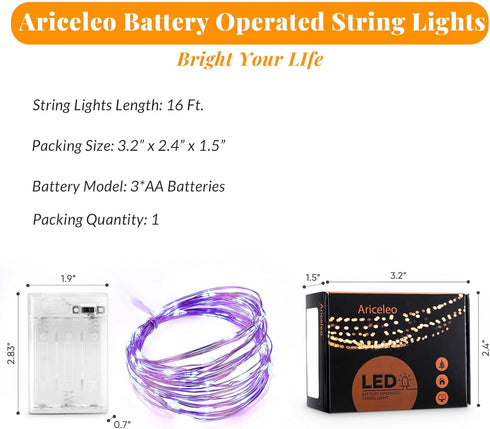 Led Fairy Lights, 1 Pack Mini Battery Operated Copper Wire Starry Lights for Bedroom, Christmas, Parties, Wedding