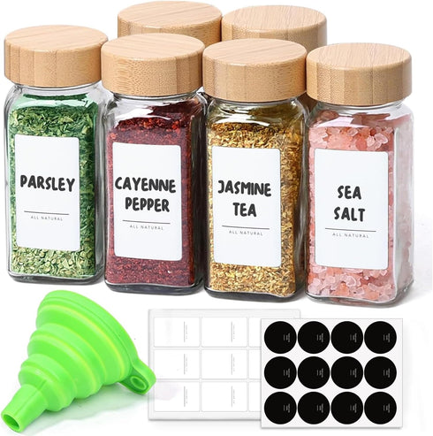 ComSaf 4 oz 6Pcs Glass Spice Jars with Label, Empty Spice Containers