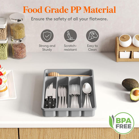 Lifewit Silverware Drawer Organizer Tray, Plastic Cutlery Storage for Kitchen Drawer, 5 Compartment Divider