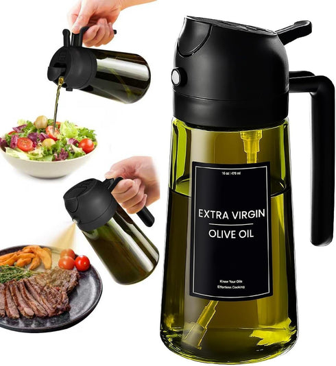XBllcyiv 16oz/470ml Glass Olive Oil Sprayer for Cooking - 2 in 1 Olive