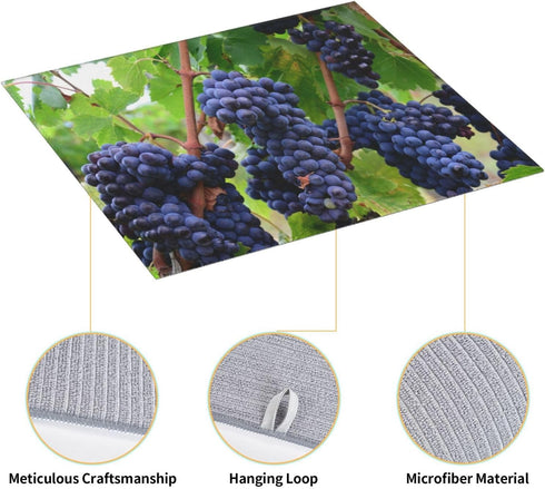 Fruit Purple Grapes Photo Absorbent Dish Drying Mats for Kitchen, Reversible Dish Pad Drainer Countertop Mats 18 x 16 In