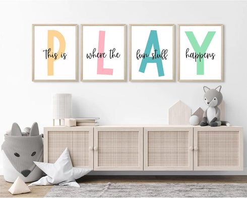Baccone Set 4 8x10 Inch Kids Playroom Wall Art Playroom Wall Decor Kids Play Canvas Wall Art Play Sign Pictures Toddler