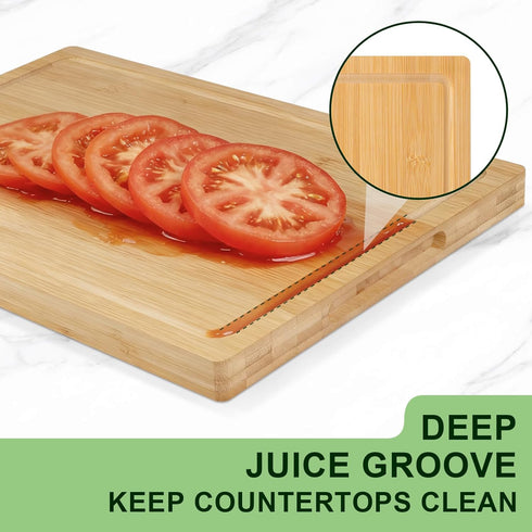 17x12x1 Inch Bamboo Cutting Board for Kitchen, Thickened Chopping Board with Juice Groove & Handles, Large Double Sided