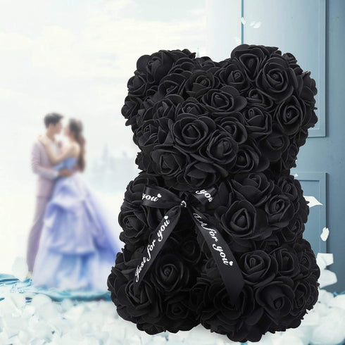 LINKLO 10 inch Rose Bear - Artificial Rose Flower Teddy Bear Gift for Wedding, Mothers Day, Anniversary