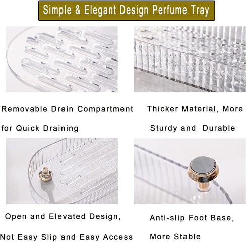 Small Bathroom Trays for Counter - Countertop Makeup Organizer Tray for Vanity, Clear Perfume and Cosmetics Tray