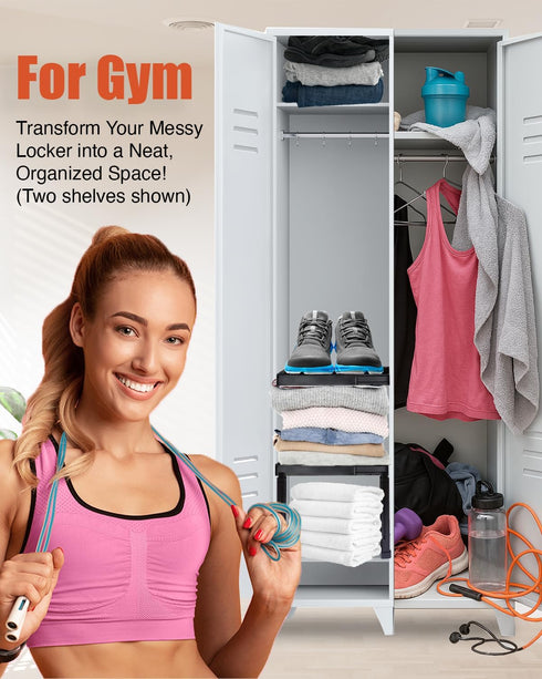 Piffny Locker Organizer Shelf Adjustable Width and Height, Ideal Locker for School, Office, and Gym Lockers (Pink)