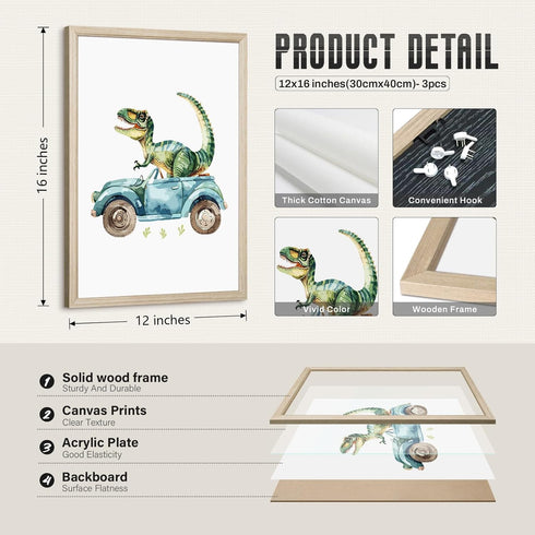 SYYANKK 12x16x3 Inch Dinosaur Nursery Wall Art Kids Canvas Poster Baby Boy Nursery Wall Decor Green Dino Pictures
