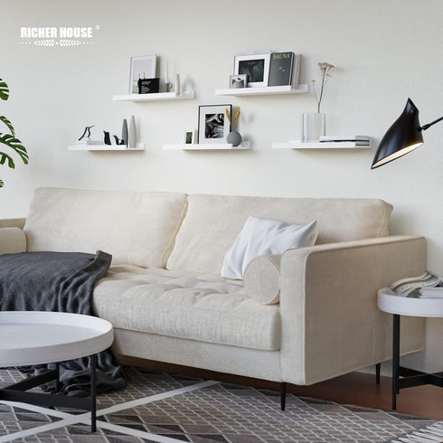 5 Set RICHER HOUSE White Floating Shelves, Wall Mounted Shelves for Wall Decor, Modern Picture Ledge Shelf with Lip