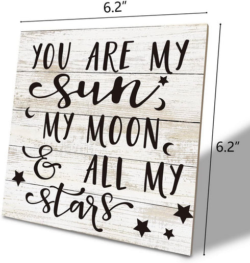 SUSZDOU 6.2 6.2inch, Family Sign, You Are My Sun, My Moon, & All My Stars, Wood Plaque Table Art Sign * Placed Wooden