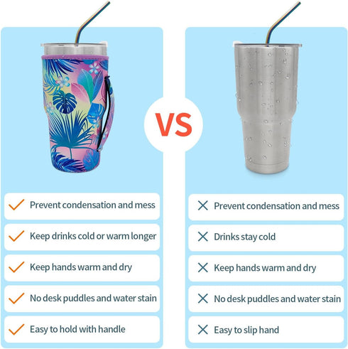 Reusable Iced Coffee Cup Sleeve, Neoprene Insulated Sleeves for 30oz - 32oz Tumbler Cups, Rainbow-Leopard