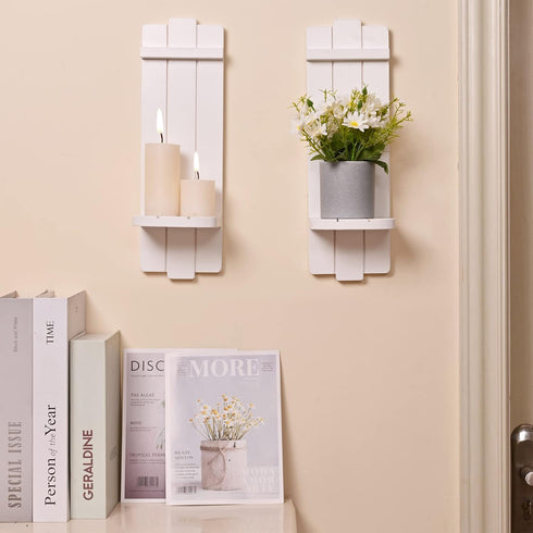 Sconces Wall Decor Set of 2 - Rustic Home Farmhouse Art Floating Candle Holder Shelf White Decorations for Living Room,
