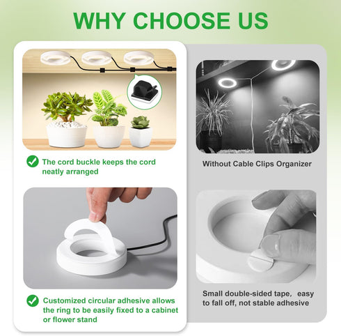 3 3000K+6000K 6/12/16H 3 10 Dimmable Head White Halo Angel Ring Ceiling LED Plant Growth Lights for Shelf, Full