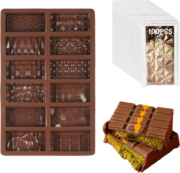 12 In 1 Chocolate Molds, 1 Inch Deep Dubai Silicone Chocolate Bar