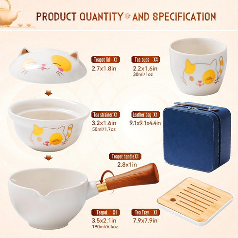 Set set, Set 360 Set (4cups-cat) Chinese Tea Gongfu Tea Portable Teapot with Rotation Tea maker and Infuser,Kung Fu Tea