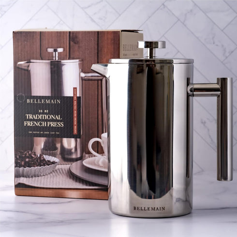Bellemain French Press Coffee Maker with Extra Filters, 35 oz, Stainless Steel