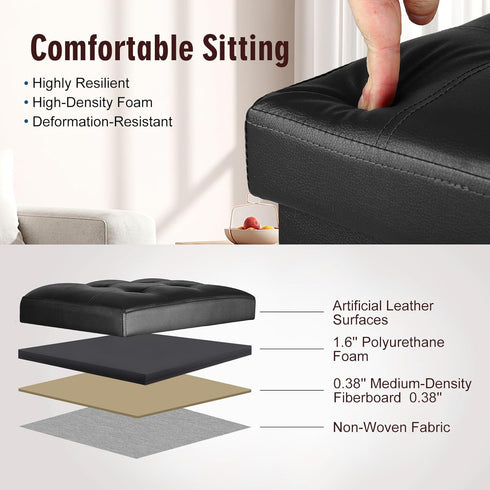 350 lbs, 17x13x17in, Storage Ottoman Foot Rest Stool with Thicker Foam Padded Seat. Slim Tall Folding Leather Small