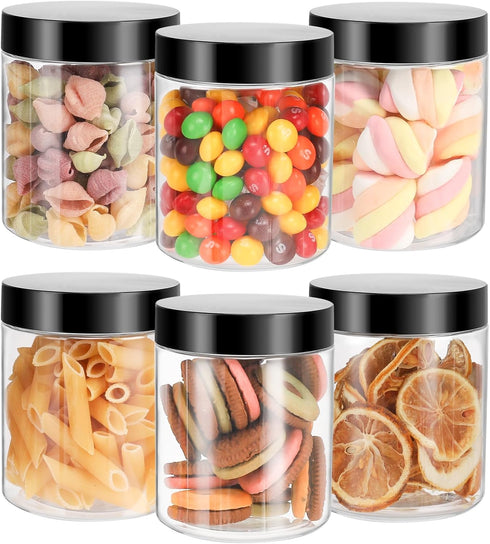 Mfacoy 6 Pack Plastic Jars with Lids, 8 oz Clear Storage Containers for Food, Spices, and Crafts