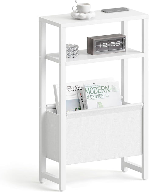 Narrow Side Table, Slim End Table with Magazine Rack, Bedside Table for