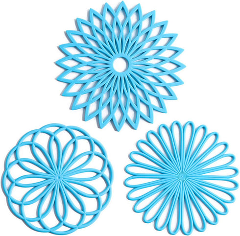 Set of 3 Silicone Trivet Mats, Non-Slip & Heat Resistant Hot Pads for Table & Countertop, Sky Blue