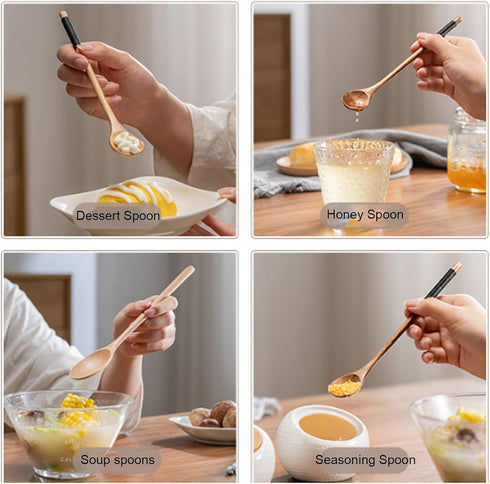 Wooden Spoons for Cooking: Long Handle Mixing, Stirring, Seasoning Spoons for Baking, Set of 6