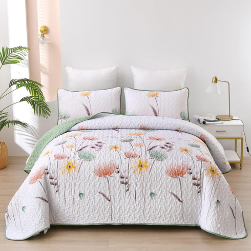 Dinjoy Floral Quilt Set Twin Size,Sage Green Bedspreads for Girls 2 Pieces