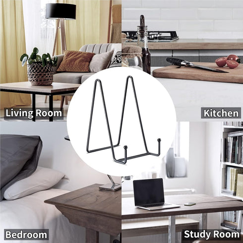 3 Pack 6 Inch Black Metal Plate Stands for Display, Picture Frame Holders for Books, Small Easels, Decorative Plates