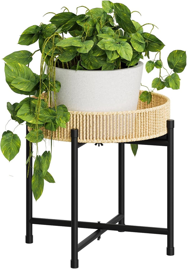 Bamworld Rattan Plant Stand Indoor Boho Plant Table for Large Plants Single