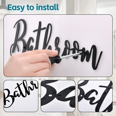 Black Bathroom Metal Sign, Rustic Iron Letter Sign for Home Business Decorations