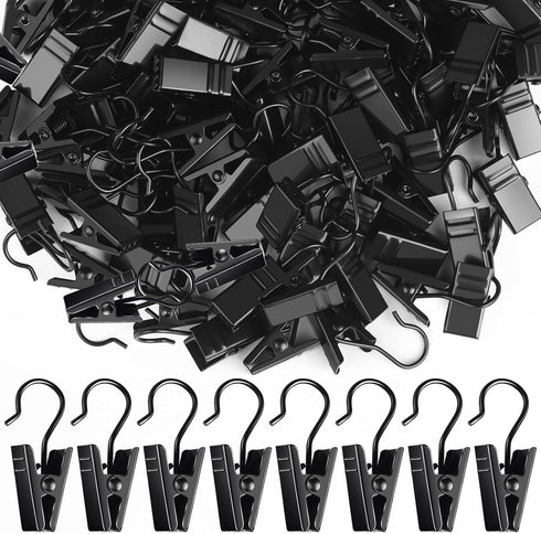 Teenitor 100 Pack Small Curtain Clips for Outdoor String Lights, Stainless Steel Hooks for Hanging Drapes, Black