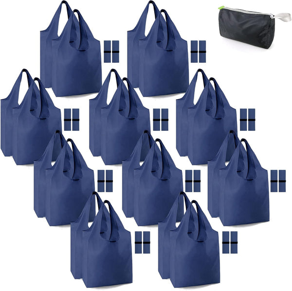 BeeGreen 20 Pack Navy Blue Reusable Grocery Bags with Storage Pouch Wholesale Reusable