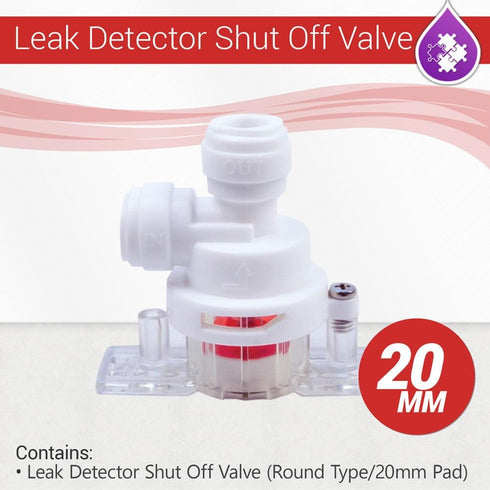 Max Water Reverse Osmosis Leak Detector Shut Off Valve (Round Type/20mm Pad) with ¼” OD Quick Connect Inlet and Outlet for RO (Reverse Osmosis) Systems & Water Purifiers