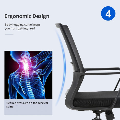 FDW Ergonomic Office Chair, Mid-Back Mesh Computer Chair with Lumbar Support, Adjustable Rolling Swivel