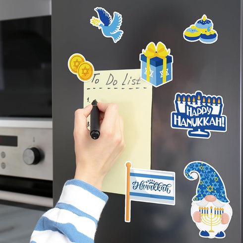 Whaline 17Pcs Hanukkah Fridge Magnets, Yellow Blue White Happy Hanukkah Magnetic Stickers for Holiday Decor