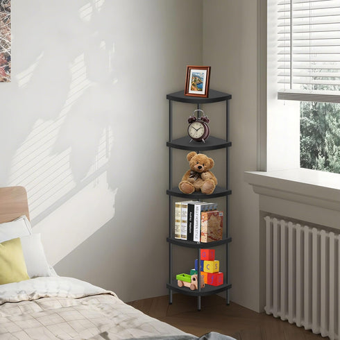 5 Qupui Tier Corner Shelf Stand, Tall Display Rack Multipurpose Shelving Unit, Storage Home Decor Organizer Shelves