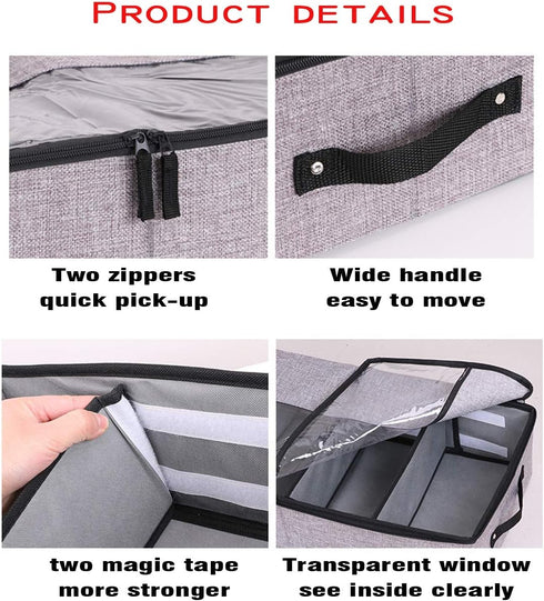 AARAINBOW 2 Packs Foldable Under Bed Shoes Organizer with Lids, Clear Window Storage Bins, Gray+Coffee