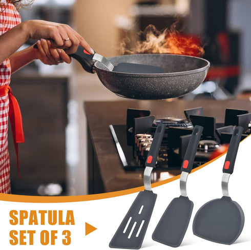 Silicone Spatula Turner Set of 3, Beijiyi 600°F Heat Resistant Cooking Spatulas for Nonstick Cookware