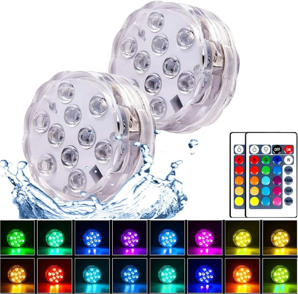2Pack Submersible LED Lights Waterproof Pool Lights Underwater with 16 Colors, Remote