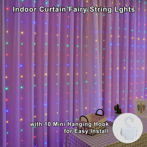300 8 9.8x9.8Ft LED Curtain String Lights, Fairy Lights with Light Modes, Remote USB Plug Fairy String Lights