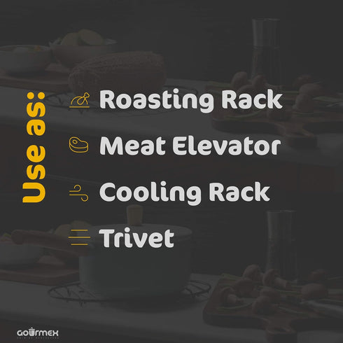 GOURMEX Black Oval Roasting Rack - Stainless Steel Kitchen Rack with Integrated Feet, Non-Stick Coating