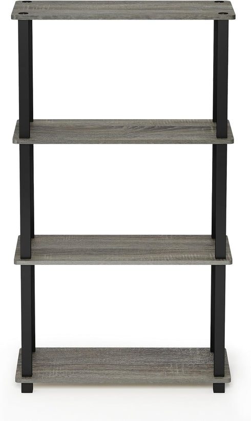 Furinno Turn-N-Tube 4-Tier Multipurpose Shelf Display Rack, French Oak Grey/Black Square Tube
