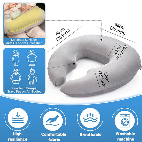 AmyWtb Ergonomic U-Shape Gaming & Lap Pillow - Crochet Pillow & Reading Support Pillow with Arm Relief, Comfort