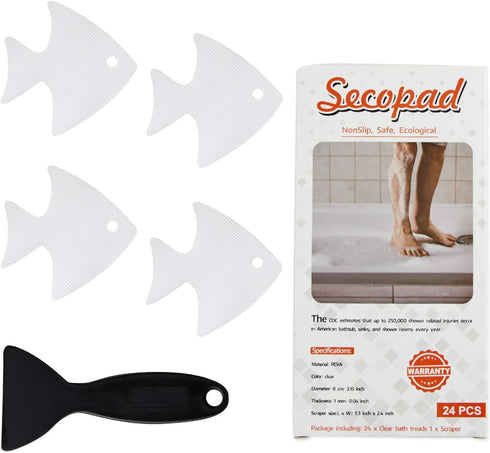 24 PCS Non-Slip Bathtub Stickers, Safety Shower Treads Adhesive Appliques with Premium Scraper