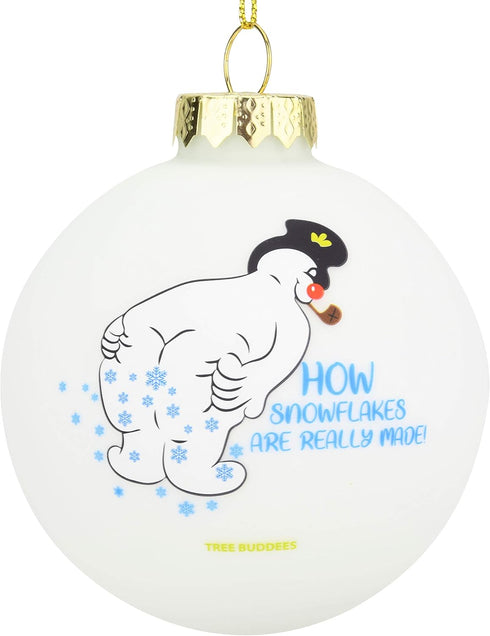 Tree Buddees Funny Snowman Farting Glass Bulb Ornament - How Snowflakes are Really Made!