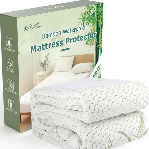 Full Waterproof Mattress Protector, Soft Breathable Cooling Rayon Bamboo Mattress Pad Cover, Fits 21” Deep Pocket
