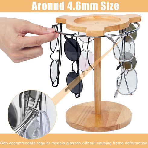 Sunglasses Organizer with 360 Rotating Display, Eyeglasses Rack, Wood Base for 12 Pairs of Eyewear for Desk Dresser