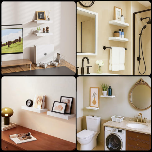 12x7x1.5 Set 2 Floating Shelves for Wall White Shelves Bathroom, Bedroom and Living Room, Wall Shelves & Book Shelf