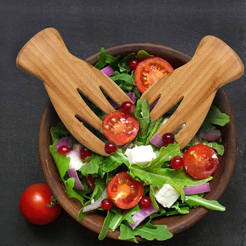 Bamboo Salad Hands, 2pcs 7.1in Bamboo Salad Server, Kitchen Helper with Smooth Surface, Salad Claws Set for Serving